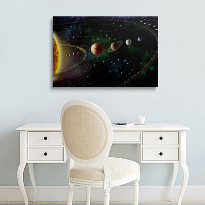Framed Cool Space Theme Galaxy Astronomy Canvas Wall Art Universe Solar System Poster Planets Decor For Kids Living Room Bedroom Home Office Artwork Gift Ready To Hang(12x16 Inches)