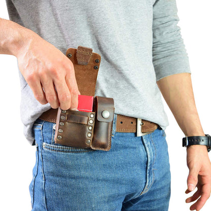 Hide & Drink, Riveted Cigarette and Lighter Holder, Belt Tobacco Case, Smoking Accessories, Full Grain Leather, Handmade, Bourbon Brown