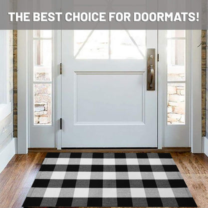 IOHOUZE Cotton Buffalo Plaid Check Rug Outdoor Doormat 27.5 x 43 Inches Washable Woven Outdoor Indoor Welcome Mats for Front Door/Farmhouse/Entryway/Home Entrance black and White Outdoor Rug