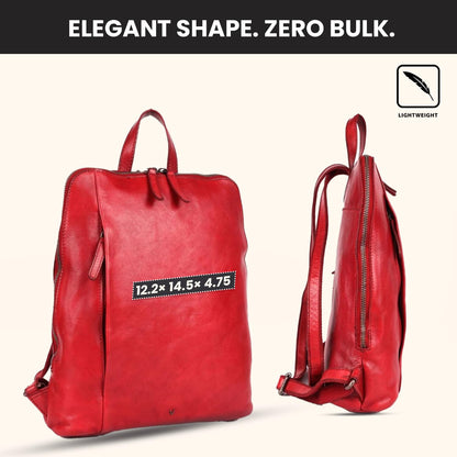 VILENCA HOLLAND 12.5 Inch Genuine Leather Backpack for Women and Men, Red Leather Backpack with Adjustable Shoulder Strap