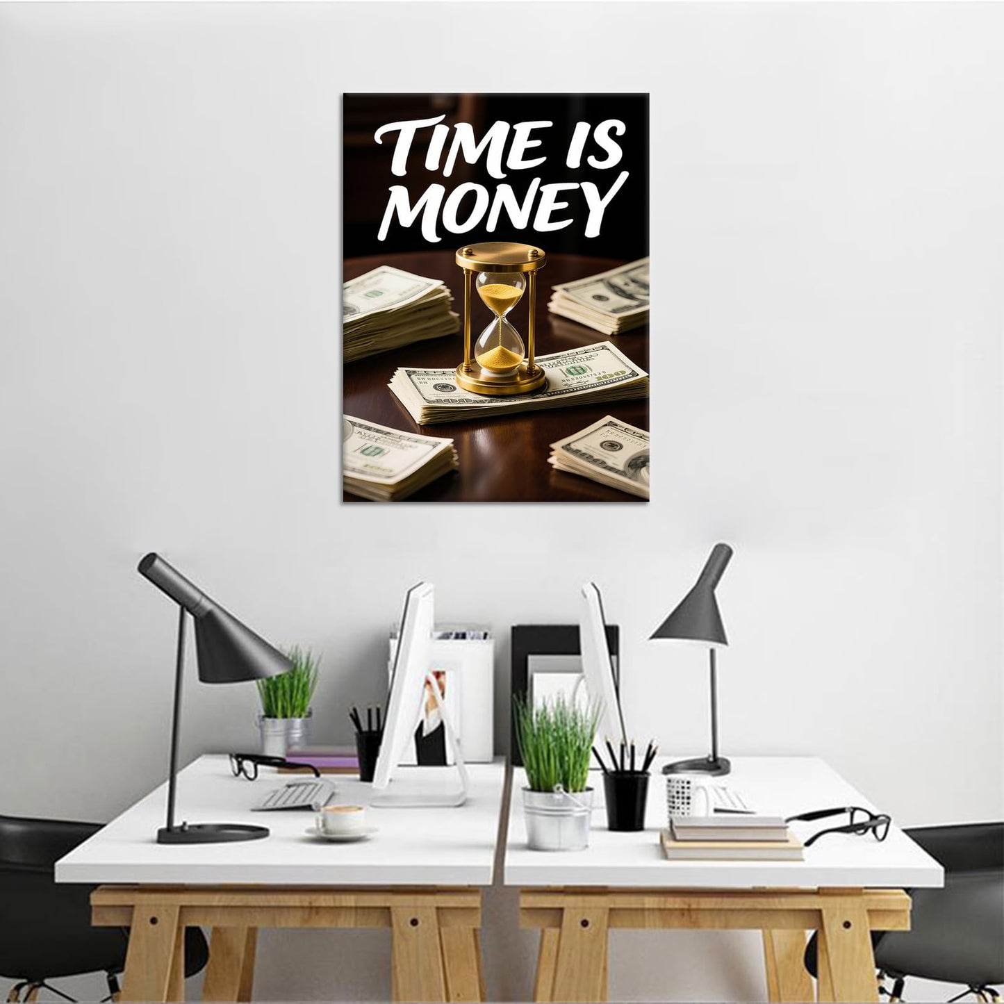 YSPCSUN Inspirational Posters for Office, Time Is Money Canvas Poster Single Panel Wall Decor for Home Office Dorm Classroom, Framed Canvas Art, 24x18inch