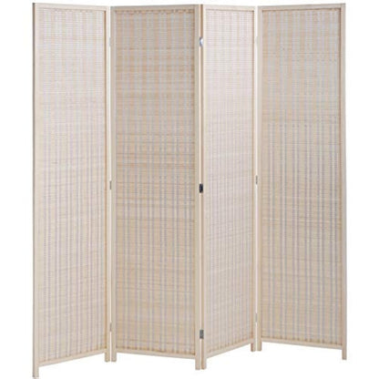 FDW Bamboo Room Divider Folding Privacy Wooden Screen 4 Panel 72 Inches High 17.7 Inches Wide Room Divider for Bedroom Office Study,Natural