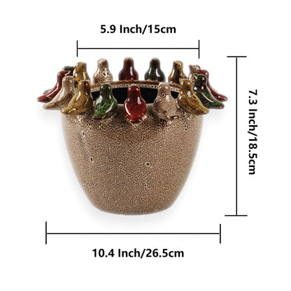 Tuioyoc 10.4 Inch Plant Pot, Ceramic Planter with Drainage Hole and Silicone Plug, Flower Pot with Ceramic Birds on Rim, Reactive Glaze, for Indoor Outdoor Plants Home Garden Patio Office
