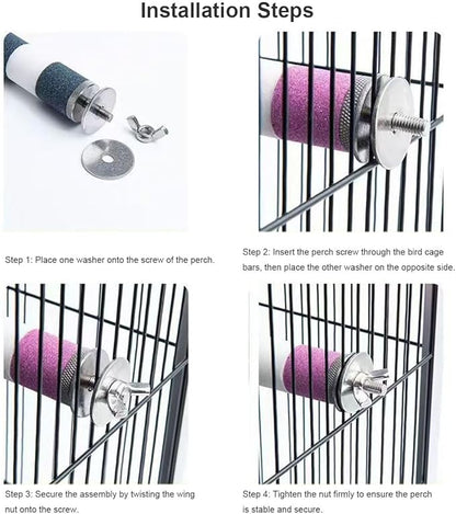 Ceramic Claw Grinding Perch for Cockatiels & Small Birds, Removable Bird Perch with Stainless Steel, Nail File Perch, Beak Trimmer & Comfortable Cage Stand for Parakeets, Conures (#1, 0.8" W x 7.8" L)
