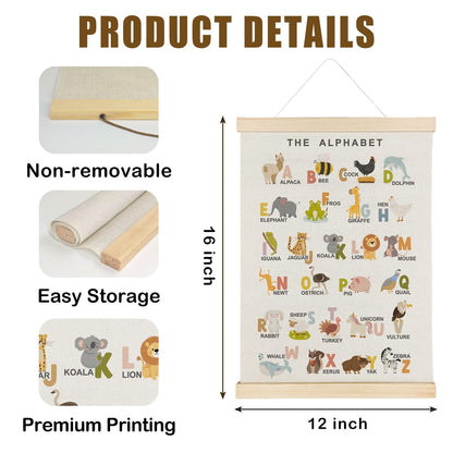 Nrleey Animal Alphabet Toddler Room Wall Art Poster Hanger, Animal Nursery Decor, ABCs Educational Posters Wall Decor for Kids Room Nursery Playroom Classroom Home, 12x16 Inch