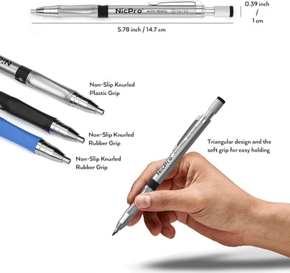 Nicpro 11 Pieces Colors 2mm Mechanical Pencil Set, 3 PCS Carpenter Drafting Pencil 2.0 mm for Art Drawing Writing Sketching Construction with 6 Tube Pre-Sharpen 2B & Color Refill, Eraser, Sharpener