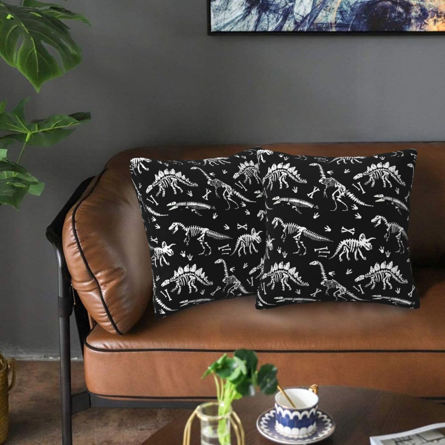 famliihw Dinosaur Throw Pillow Covers Soft Square Cushion Pillowcase Set of 2 for Sofa Couch Home Decor 18 X 18 in