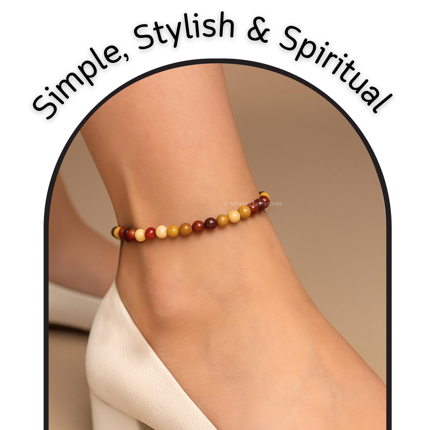 Amazing Gemstone Mookaite Anklet Ankle Bracelets for Women - Waterproof Beaded Healing Crystal Anklets, Plus Size Chakra Gemstone Bead Anklet (Stretchy Adjustable - Plain)