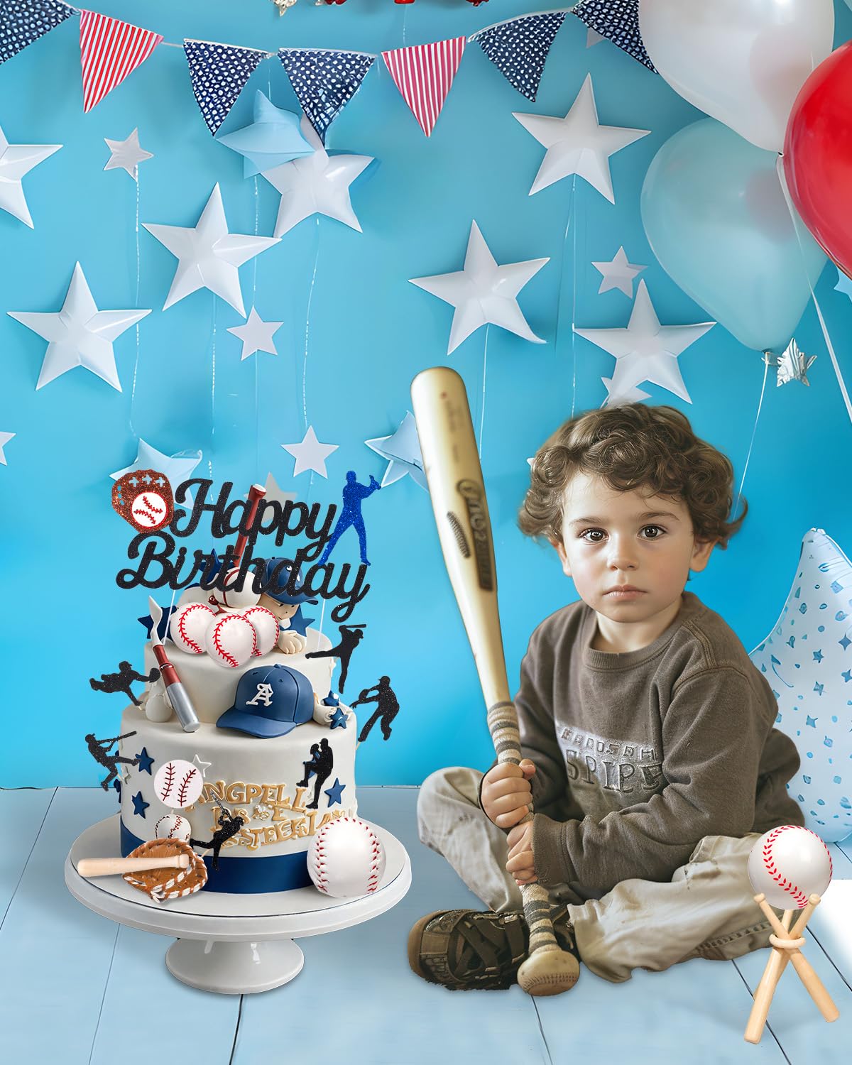 RAYNAG 16 Pcs Baseball Cake Topper Set – Happy Birthday Cake Topper with Baseball Stand, Glove & Foam Baseballs, Baseball Theme Party Supplies for Boys & Sports Lovers, Baseball Birthday Decorations