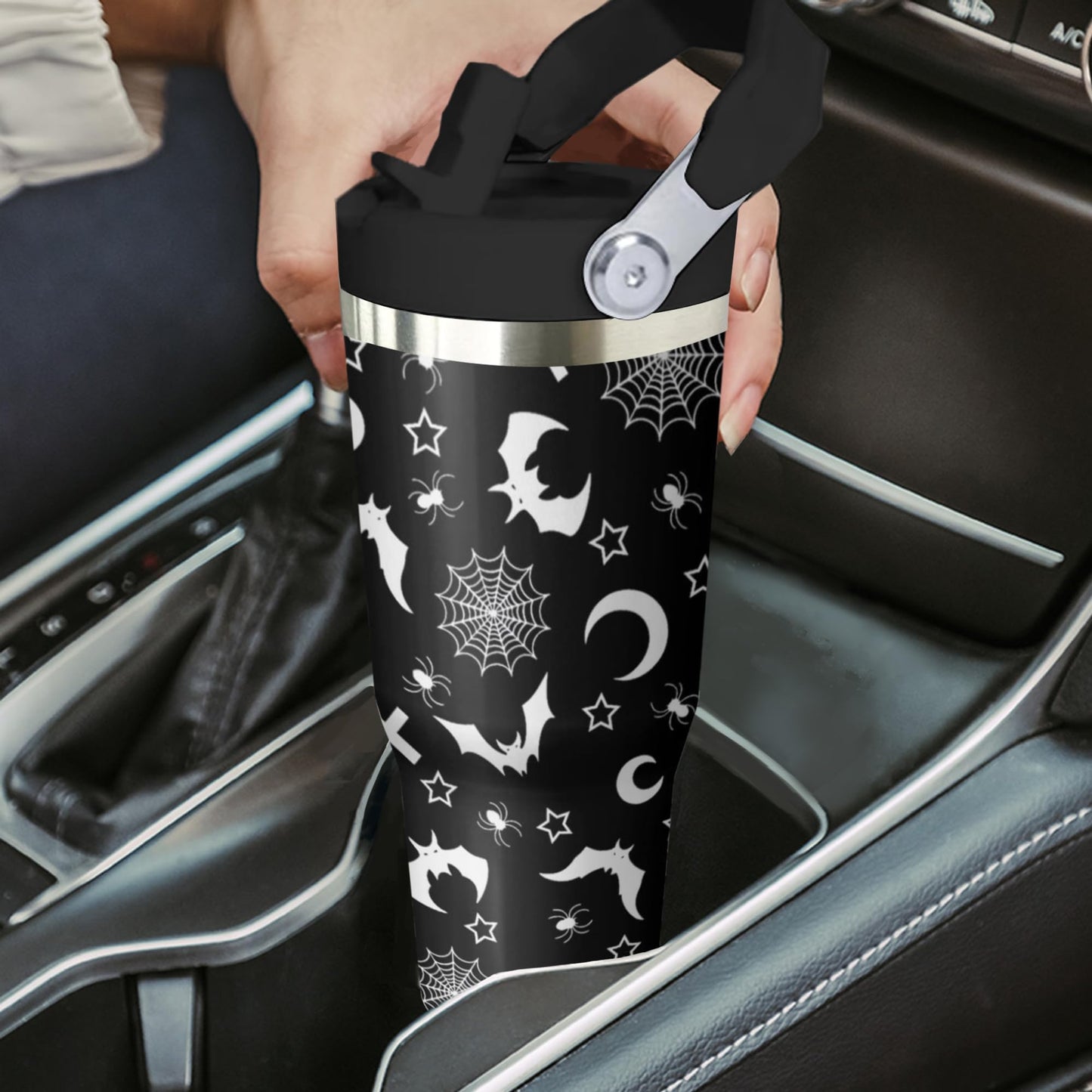 Xchearser Gothic Tumbler with Handle and Flip Straw for Women Men, 30oz Halloween Goth Stainless Steel Insulated Cup, Witch Moon Water Bottle Travel Coffee Mug Gifts