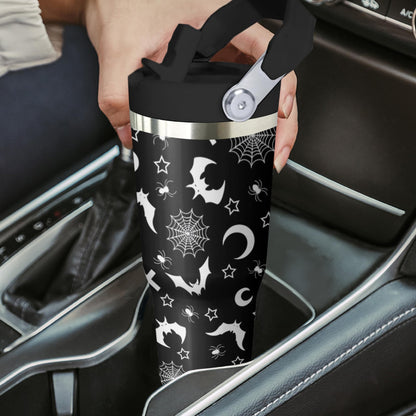 Xchearser Gothic Tumbler with Handle and Flip Straw for Women Men, 30oz Halloween Goth Stainless Steel Insulated Cup, Witch Moon Water Bottle Travel Coffee Mug Gifts