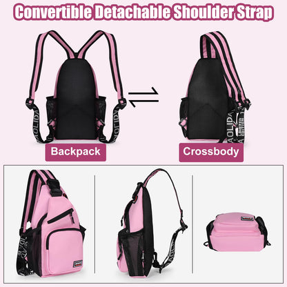 VALUEQLO Crossbody Backpack Convertible Sling Bag for Women Men with Adjustable Strap Small Casual Daypack for Hiking Traveling (Small, 11-Inch, Pink)