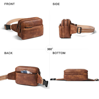 LATMAP 3L Fanny Pack Crossbody Bags for Women Men 4-Zipper Pockets Belt Bag Sling Waist Pack Faux Leather Chest Bag Purse Brown