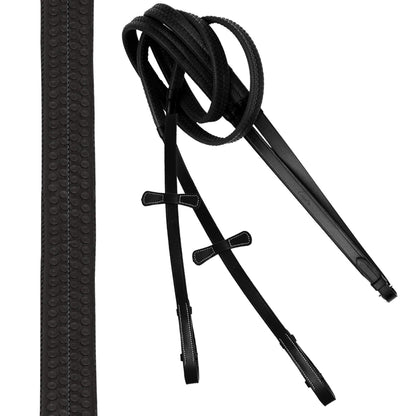 Exion Figure 8 English Jumping Bridle with Soft Padding & Rubber Reins | Anatomical Mono Crown | Grackle Noseband Mexican Bridle with Brass Buckles | Premium Horse Bridle for Jumping & Eventing