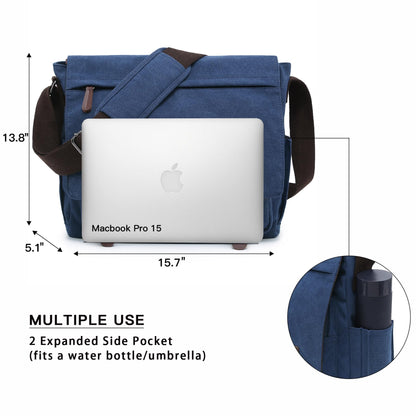 Dasein Large Vintage Canvas Messenger Shoulder Bag, Jean Blue, 15in Laptop