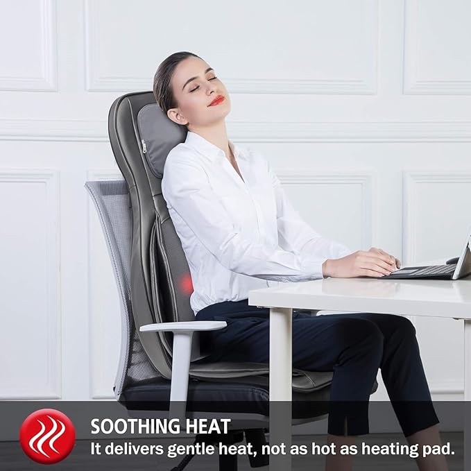 COMFIER Massager Chair with Heat, Shiatsu Neck Back Massager Portable with Compress & Rolling,Massage Chair Pad for Neck & Back,for Dad Mom Women Men