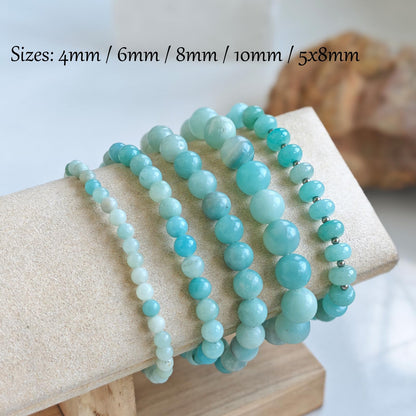CHCCOYE 4mm Natural Healing Gemstone Bracelet Handmade Yoga Stretch Elastic Bracelet Stress Relief Crystal Jewelry for Men and Women (4mm, Amazonite)
