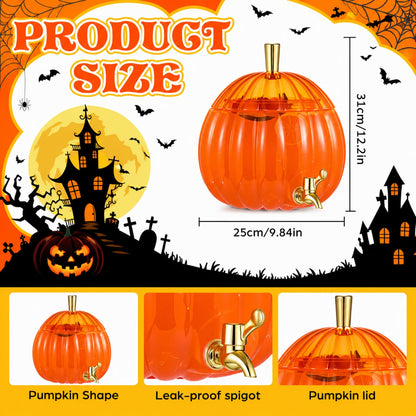 Potchen 1.3 Gallon Pumpkin Plastic Drink Dispenser Thanksgiving Drink Dispenser Fall Harvest Kitchen Decoration Beverage Water Container with Spigot for Fridge Halloween Autumn Party Supplies(Orange)