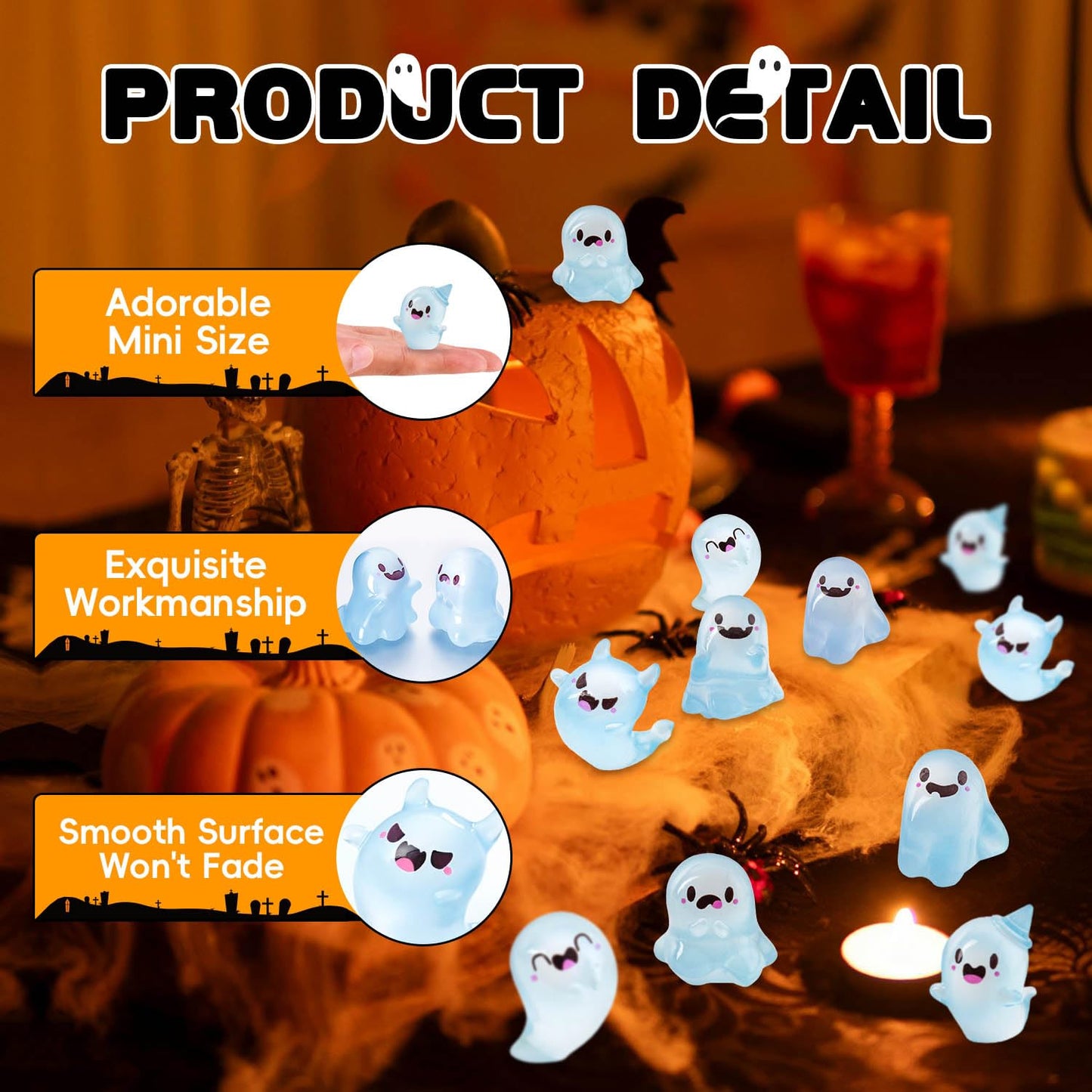 SHIFANQI 20Pcs Halloween Mini Ghost Figurines, Luminous Small Resin Ghosts Figures Ornaments, Miniature Statue for Halloween Garden Decor Party Favors Outdoor Landscape Lawn Decorations