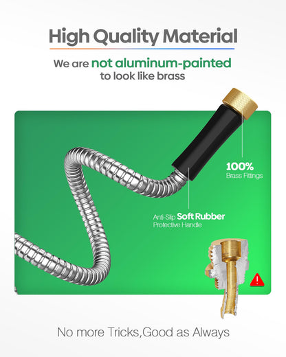 Metal Garden Hose 20 ft Connector, Stainless Steel Long Hose Extension Adapter for Hose Reel, Small, Flexible, Lightweight & Heavy Duty Water Pipe, No Kinking Short Outdoor Water Hose for Yard 20 Feet