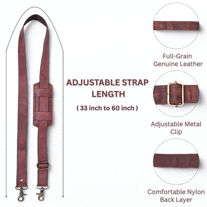 Genuine Leather Straps for Bags 60-inch Adjustable Shoulder Strap Replacement for Briefcase Messenger Crossbody Duffel Bag (Dark Brown)