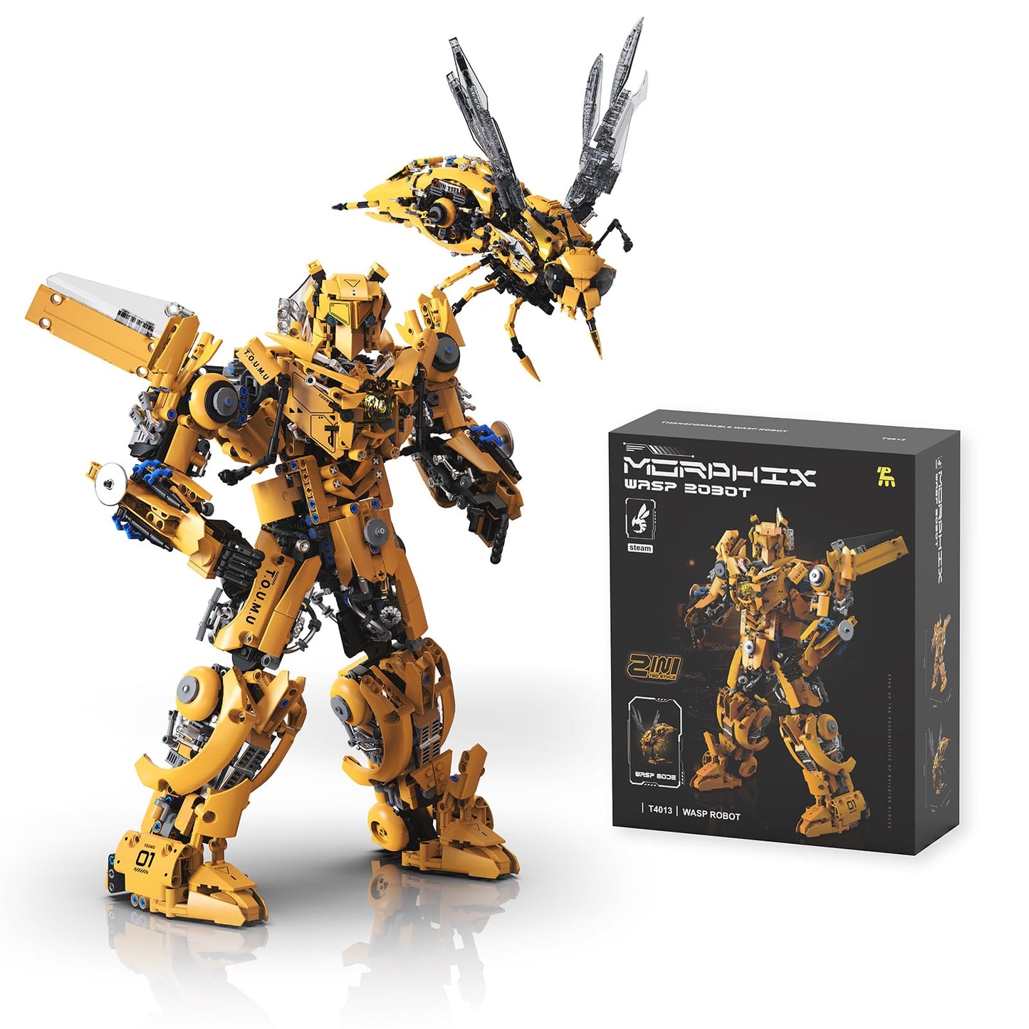 Myth Qholve 2 in 1 Wasp Robot Building Set Transforming Mecha Model Kit with Light-Up Core, Large Sci-Fi Mechanical Insect Display Figure, Advanced Construction Set for Teens and Adults