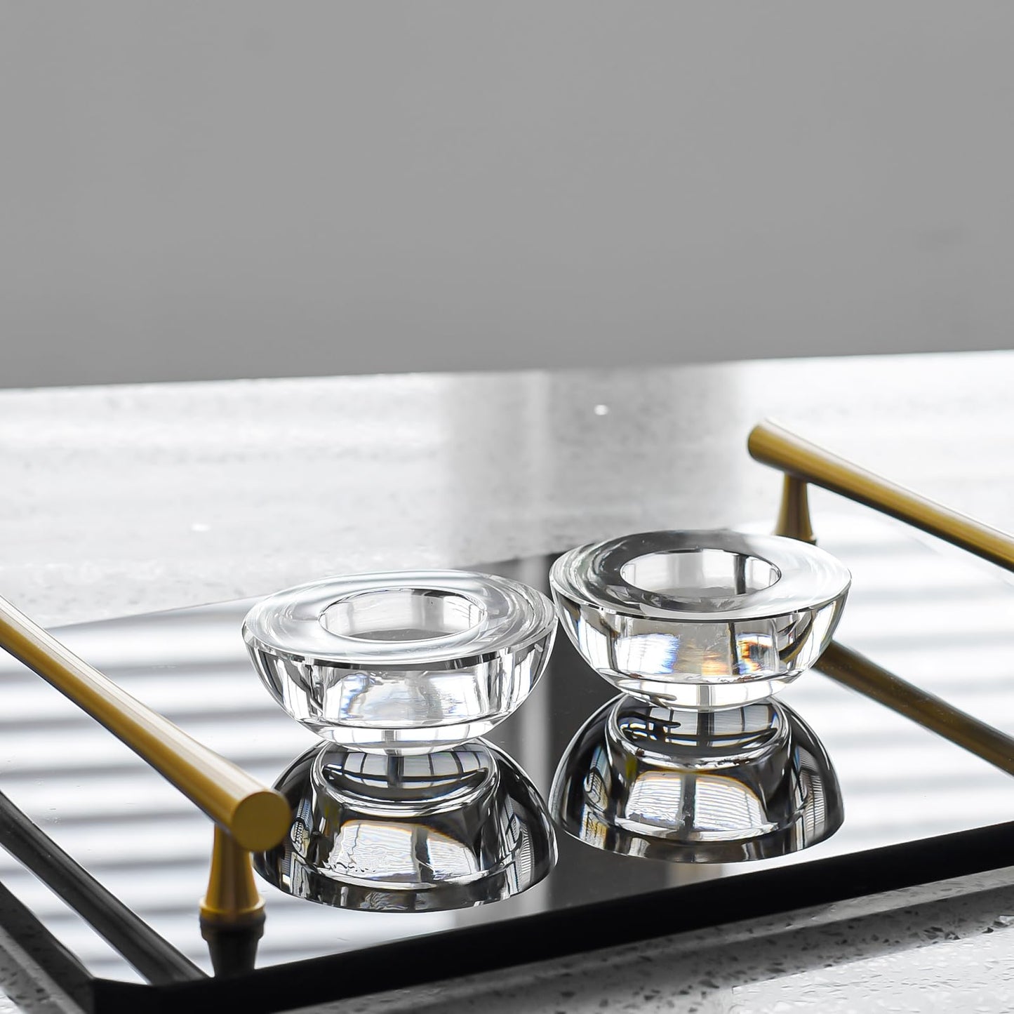 Kitcom Crystal Tealight Candle Holders for Tabletop Home Decor W2.8'' X H1.2'', Comes with Gifed Box(Pack of 2)