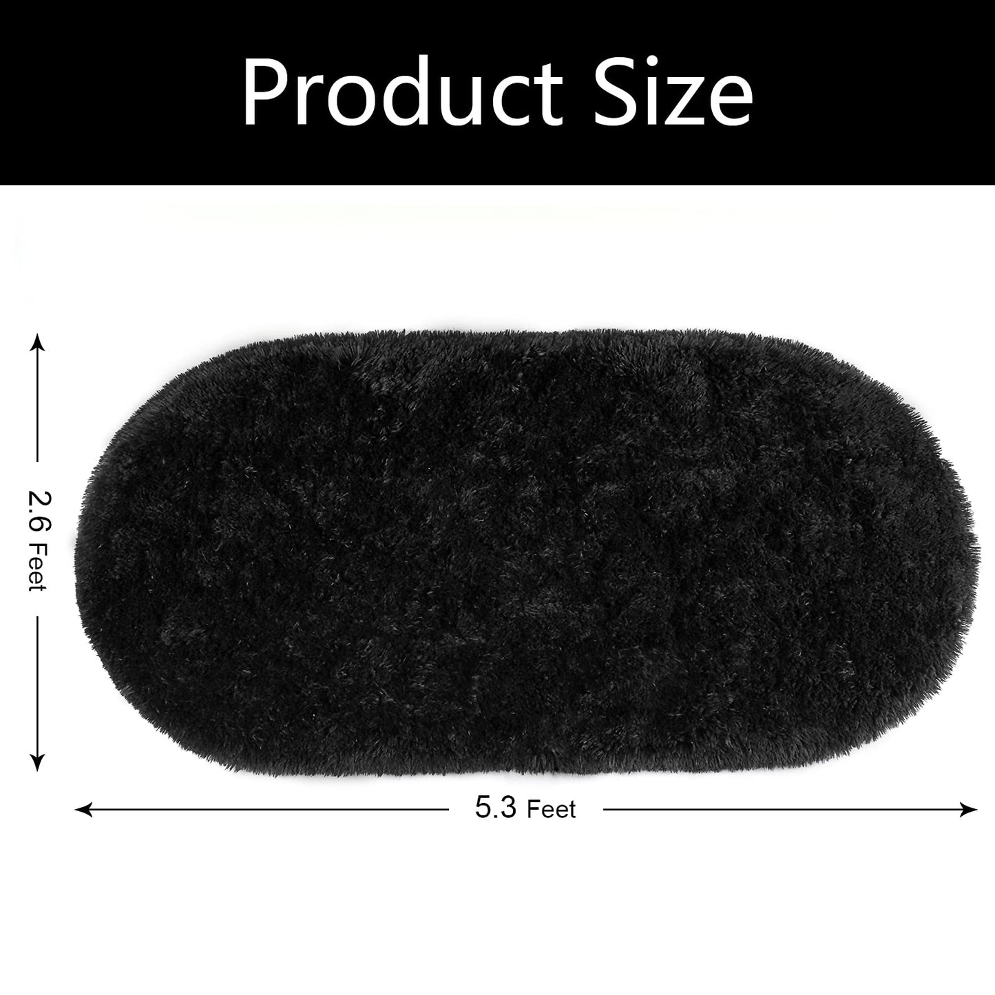 Softlife Fluffy Rugs for Bedroom, Shag Cute Area Rug for Girls and Kids Baby Room Home Decor, 2.6 x 5.3 Feet Oval Indoor Carpet for Nursery Dorm Living Room, Black