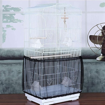 Bird Cage Seed Catcher, Airy Gauze Seeds Bird Cage Cover Guard Dust-Proof Universal Birdcage Accessories Parrot Bird Nylon Mesh Net Cover Stretchy Shell Skirt Traps Cage Basket (XL, Black)