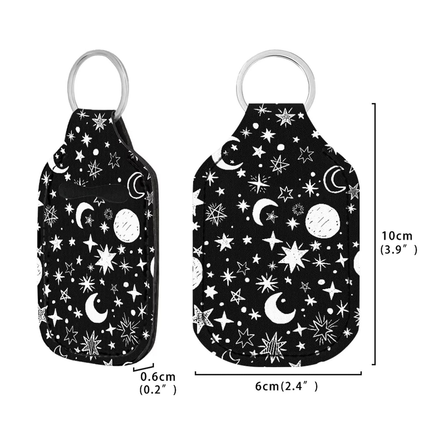 Suobstales Star Moon Print Travel Bottles with Keychain Holder Black Chapstick Holder Keychain Set Neoprene Portable Pouch Wristlet Lanyards for Home Traveling