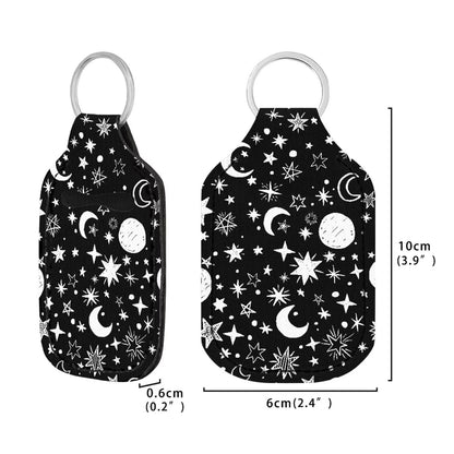 Suobstales Star Moon Print Travel Bottles with Keychain Holder Black Chapstick Holder Keychain Set Neoprene Portable Pouch Wristlet Lanyards for Home Traveling