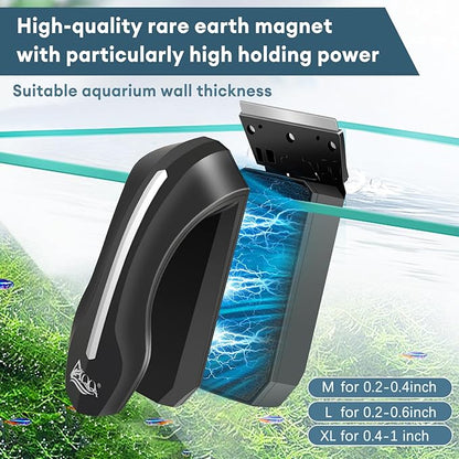 AQQA Aquarium Magnet Glass/Acrylic Cleaner,Fish Tank Cleaner Brush,Magnetic Algae Scrapers Cleaning Tools with 2 Detachable Scrapers,Floating Freshwater Saltwater (M)