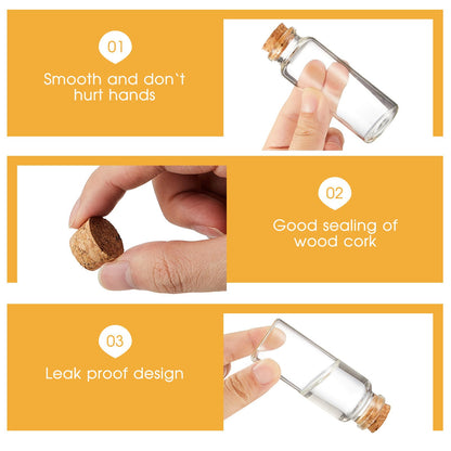 Gerrii 100 Pcs 40 ml Mini Glass Bottles with Wood Cork Stoppers, Mini Potion Glass Vials Small Clear Bottles Wishing Message Spell Tiny Jars Sand Art for Halloween Decoration Wedding DIY Favor