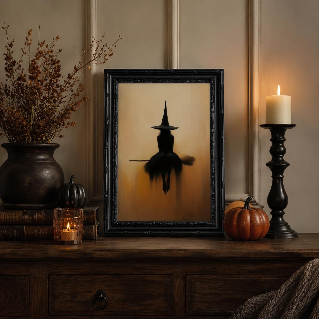 FKRYTYB Vintage Witch Silhouette Wall Art Gothic Canvas Painting, 9x11 in