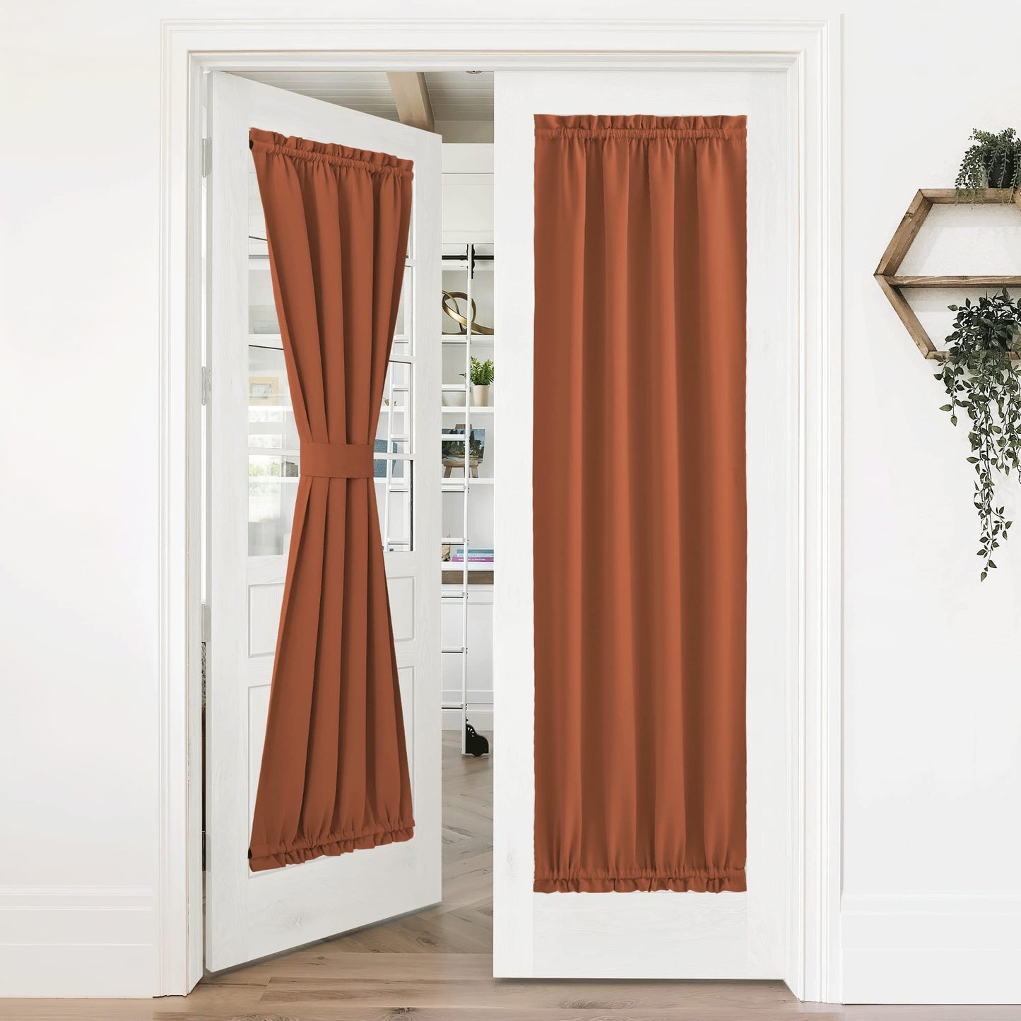 NICETOWN Door Window Curtain for Privacy, Rod Pockets French Door Shade with Tieback, Farmhouse Thermal Insulated Panel Curtains for Halloween Decor, 36W x 72L, 1 Panel, Burnt Orange