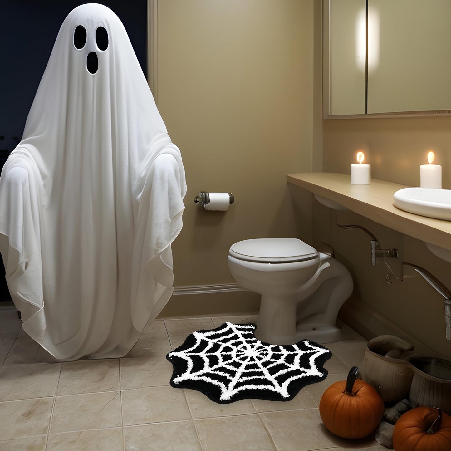 FYSUIMU Spider Web Bathroom Rug Black Halloween U-Shaped Toilet Rug Soft Bath Mat Non Slip Washable Floor Mat for Home Hotel Bathroom Restroom Entrance Decor