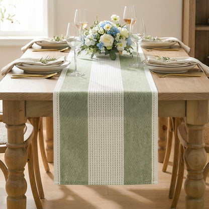 Artoid Mode Sage Green Farmhouse Rustic Table Runner, Seasonal Macrame Fabric Kitchen Dining Holiday Wedding Table Decor for Home Party 13x120 Inch
