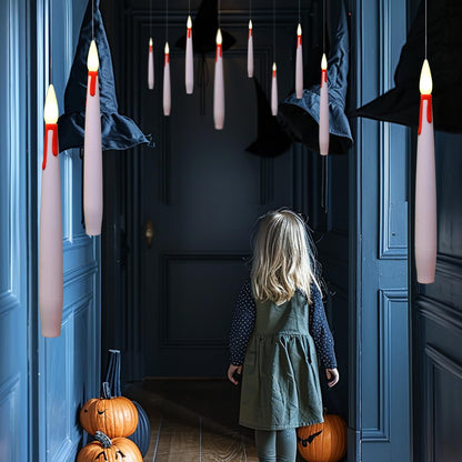 NONNO & ZGF Set of 12 Flameless Floating White Candles with 4.9FT Fishing line, Dripping Red Blood(Pigment), 6'' LED Remote(Timer) Battery Operated Candle with Hook and Glue Dots, for Halloween Decor