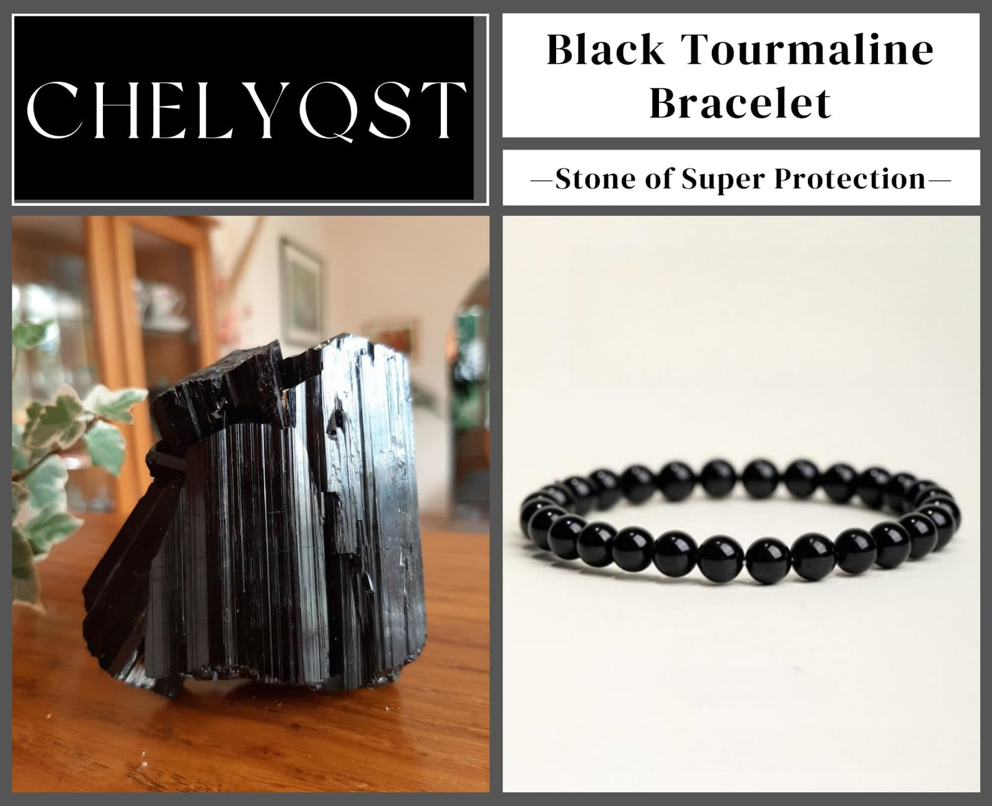 CHELYQST Black Tourmaline Bracelet - Stone of Super Protection,Stretch Natural Stone Crystal Beads Jewelry Gifts for Women Men Unisex Adult,6mm