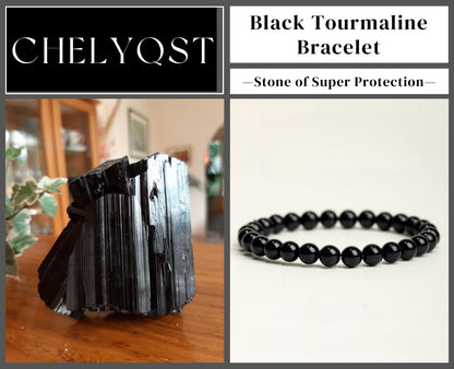 CHELYQST Black Tourmaline Bracelet - Stone of Super Protection,Stretch Natural Stone Crystal Beads Jewelry Gifts for Women Men Unisex Adult,6mm