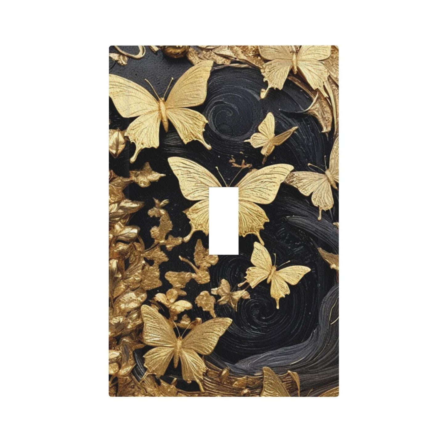 CZRPKEN Beautiful Golden Butterflies 1 Gang Black Abstract Art Light Switch Covers Flying Butterfly Single Toggle Wall Plate Decorative Switchcover Electrical Switchplate Bathroom Bedroom Decor