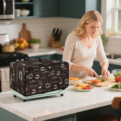 Pzuqiu Coffee Pattern Bread Machine Dust Cover with Multiple Pockets Anti Greasy Dustproof Bread Maker Dust Covers Fingerprint Protection Machine Washable