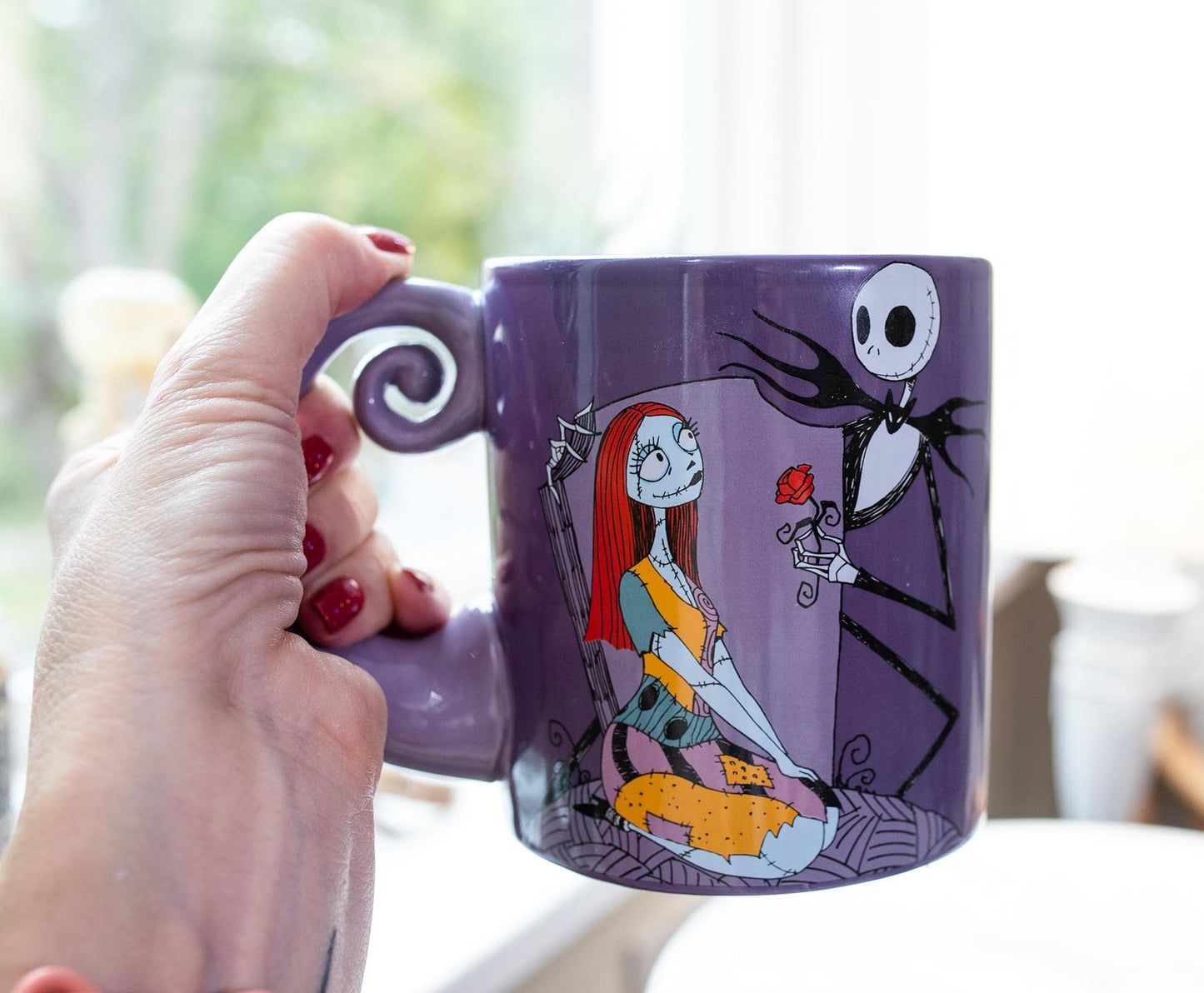 Nightmare Before Christmas Disney The Jack & Sally Spiral Handle Ceramic Mug | BPA-Free Large Coffee Cup For Beverages, Home & Kitchen Essentials | Halloween Gifts and Collectibles | Holds 20 Ounces