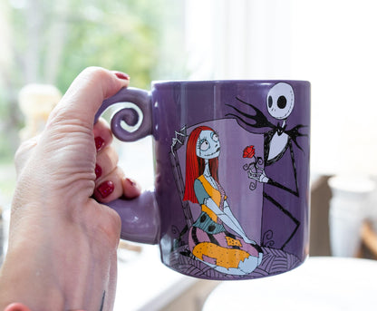 Nightmare Before Christmas Disney The Jack & Sally Spiral Handle Ceramic Mug | BPA-Free Large Coffee Cup For Beverages, Home & Kitchen Essentials | Halloween Gifts and Collectibles | Holds 20 Ounces