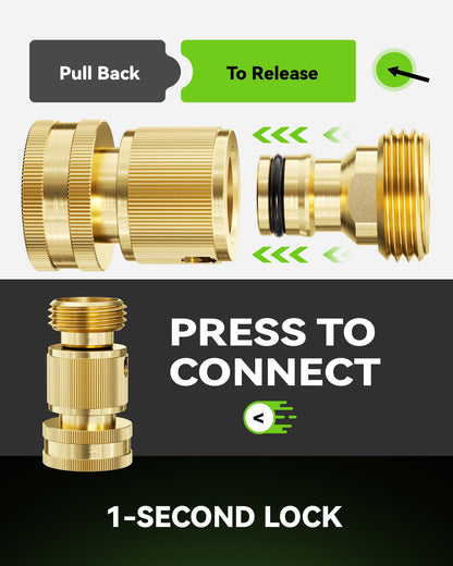 RainPoint Quick Connect Hose Fittings 3/4" GHT - Solid Brass Garden Hose Connectors, No-Leak Design & Universal Fit for Instant Connection (4 Sets)