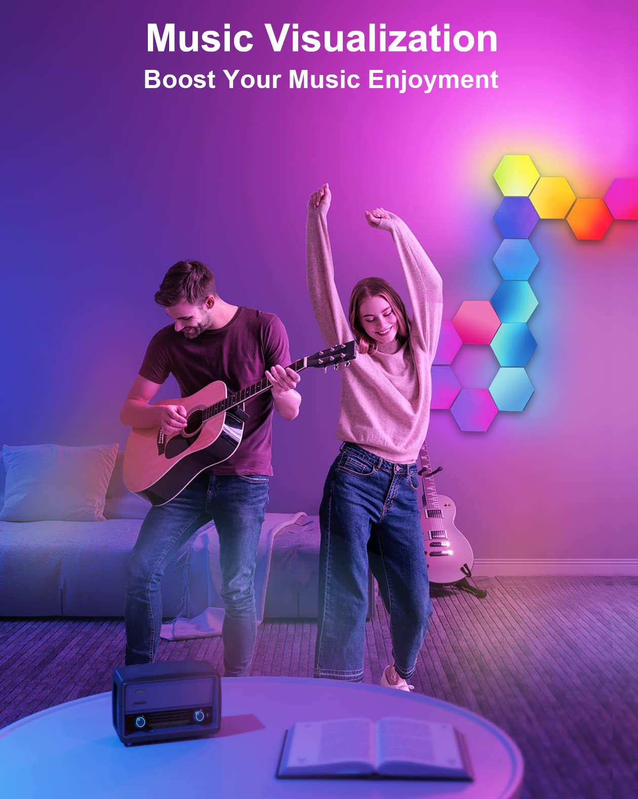 LED Hexagon Lights for Gaming Setup, Smart Home Gaming Wall Lights Work with Alexa Google Assistant, Voice, App & Remote Control, RGB-IC LED Light Panels Music Sync for Game Room Bedroom, 10 Pack