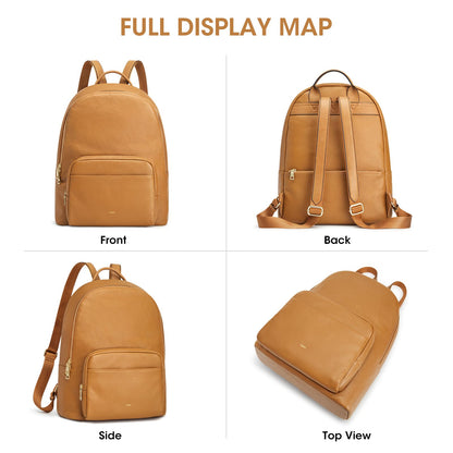 Kattee Leather Backpacks for Women,Fashion Multi-fuction Bag with Card Zipper Bag Attached at the Back for Travel Work Shopping and School, Brown