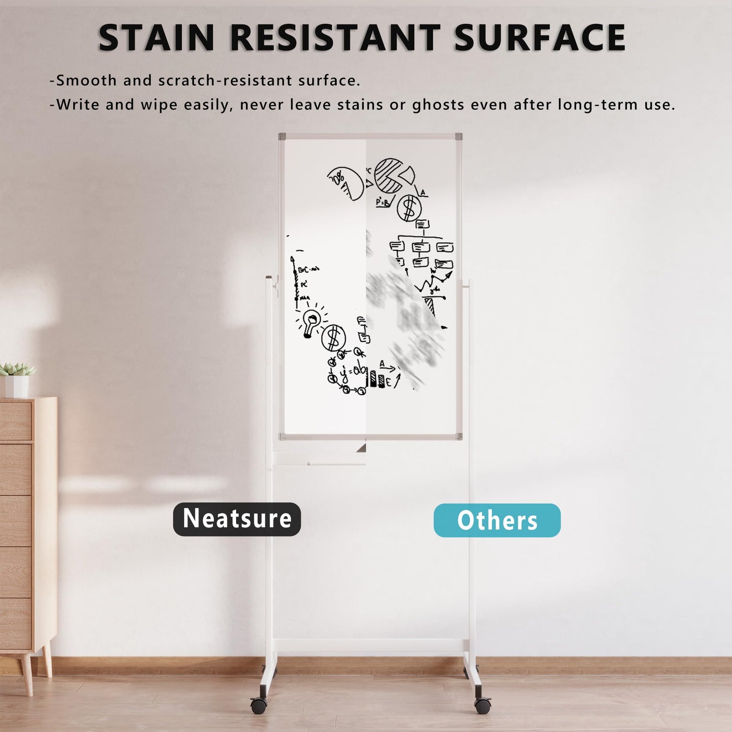 Large Rolling Whiteboard on Wheels, 40" x 24" Double-Sided Mobile White Board with Stand, Portable Standing Magnetic Dry Erase Board Easel for Home Office Classroom School, Silver