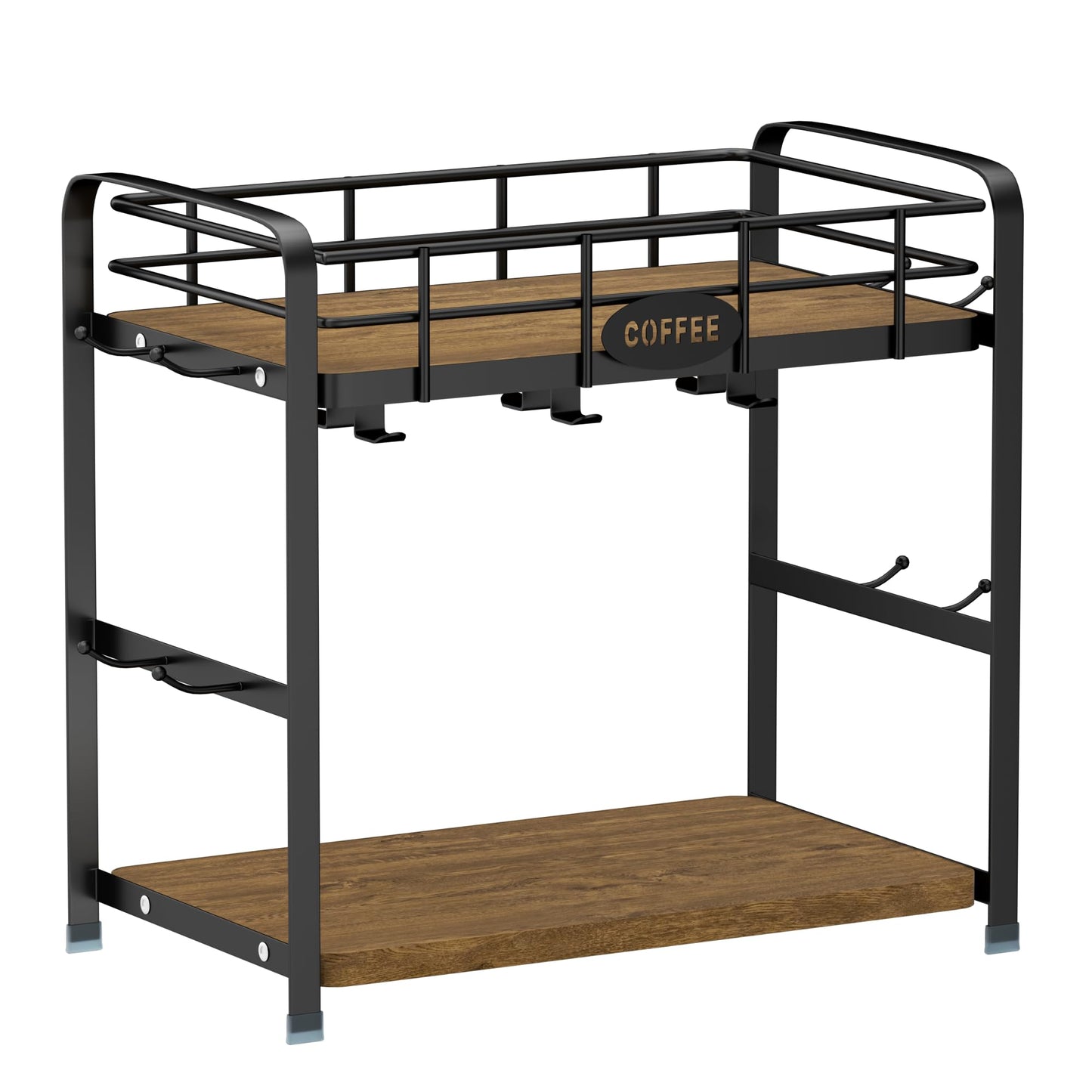 Vivise Coffee Bar Organizer Coffee Cup Holder 2 Tier Mug Stand Rack for Countertop Kitchen Storage with 14 Hooks