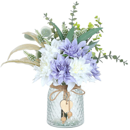 Faux Flowers with Vase,Artificial Silk Flowers in Vase, Fake Plant Eucalyptus and Willow,Flower Arrangement for Home Farmhouse kitchen Dining Table Centerpiece Decorations Table Decor (Dusty Purple)